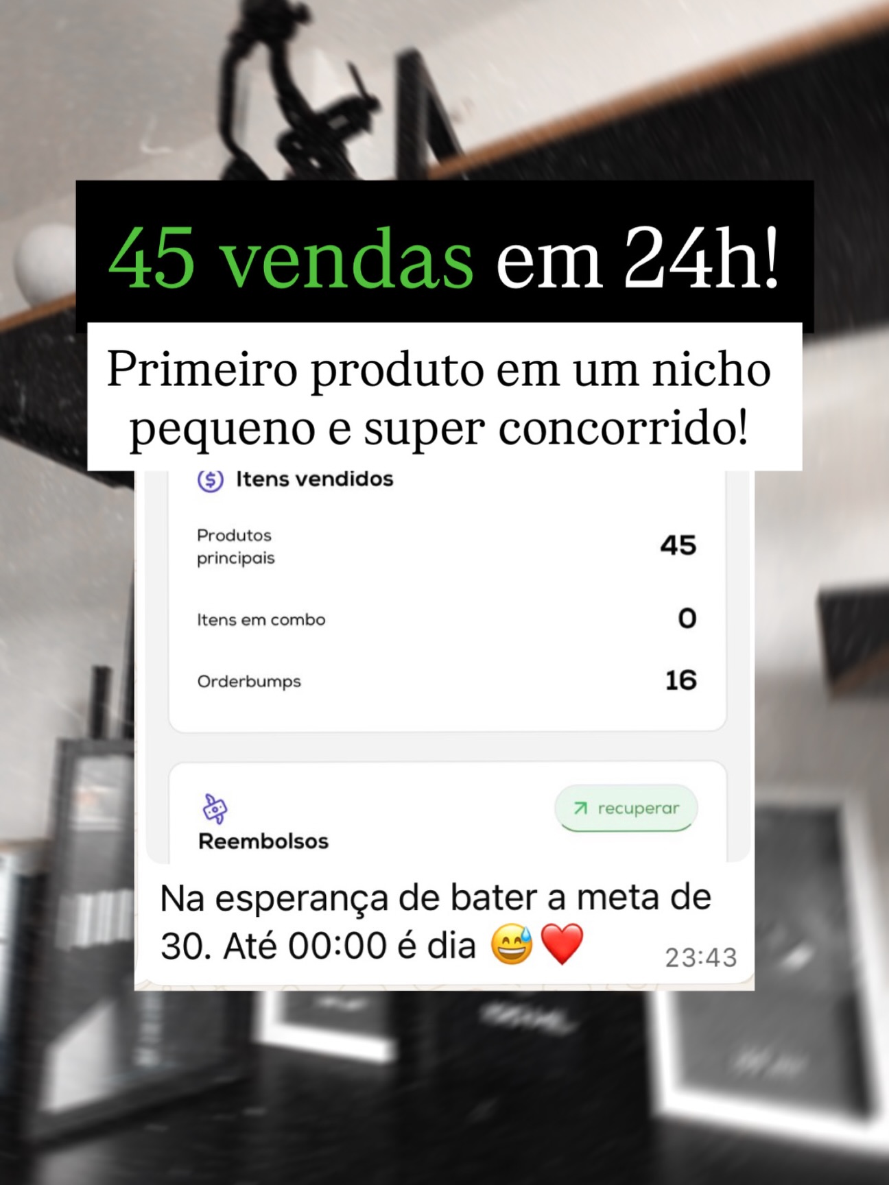 Print com relato de 45 vendas em 24 horas