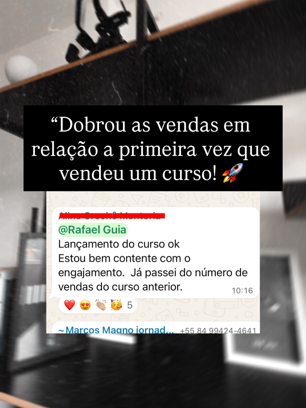 Print de aluno contando que ultrapassou as vendas do curso anterior